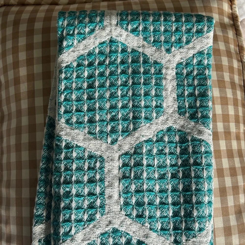 Modern Hand Towel Loom Weave Honeycomb Patterned Benetton’s Teal Green NEW!